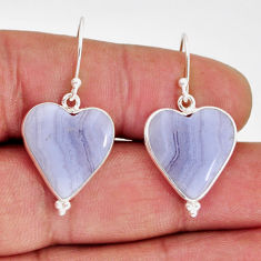 12.43cts natural blue lace agate heart shape 925 silver dangle earrings y75491