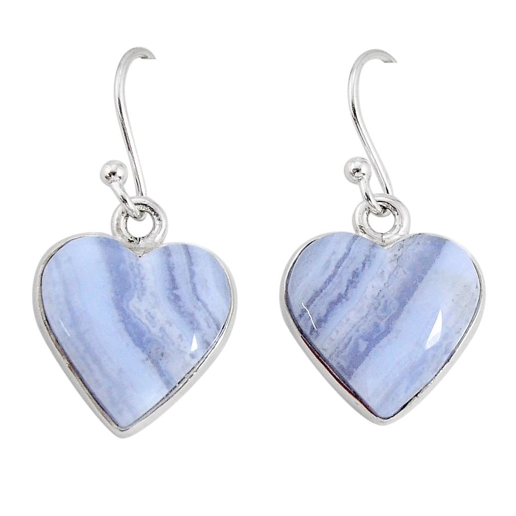 11.18cts natural blue lace agate heart sterling silver dangle earrings y79993