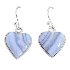 11.18cts natural blue lace agate heart sterling silver dangle earrings y79993