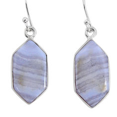 10.79cts natural blue lace agate hexagon sterling silver dangle earrings y79966