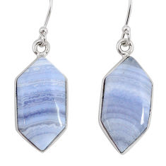 15.02cts natural blue lace agate hexagon sterling silver dangle earrings y79997