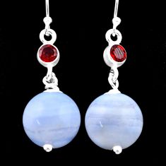 20.10cts natural blue lace agate red garnet 925 silver dangle earrings u34755