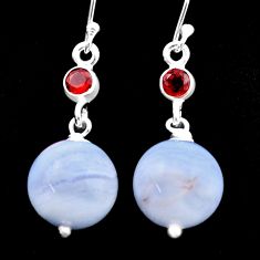 19.89cts natural blue lace agate red garnet 925 silver dangle earrings u34756