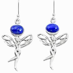 Clearance Sale- 4.03cts natural blue lapis lazuli 925 silver angel wings fairy earrings p50759