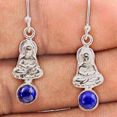 1.48cts natural blue lapis lazuli 925 silver buddha charm earrings t82789