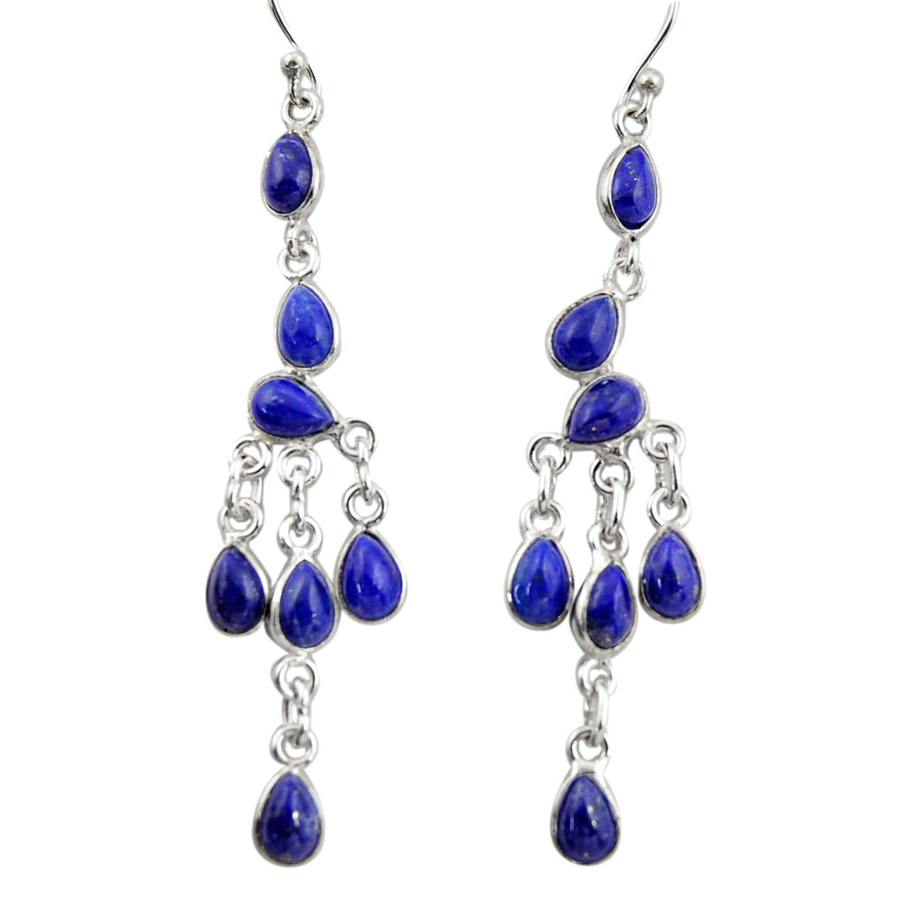 12.58cts natural blue lapis lazuli 925 silver dangle chandelier earrings r38661