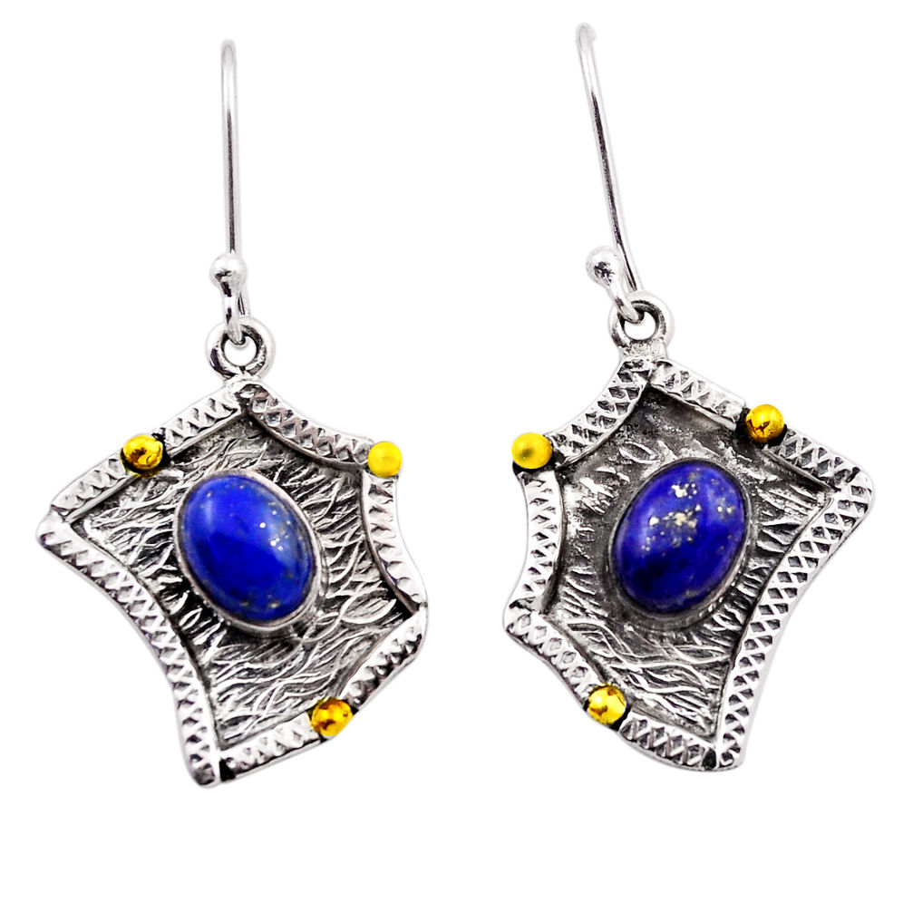 4.70cts natural blue lapis lazuli 925 silver gold dangle earrings jewelry n27842