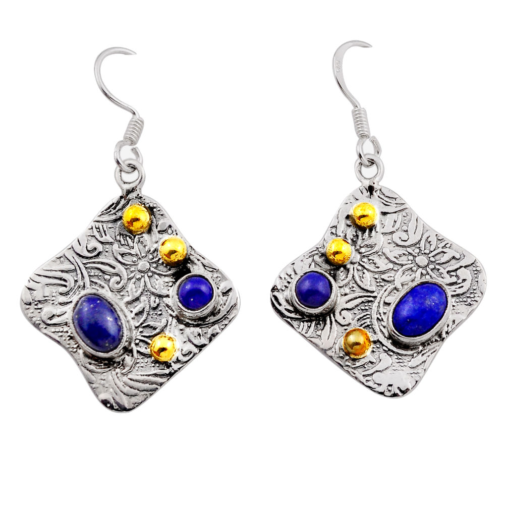 3.65cts natural blue lapis lazuli 925 silver gold dangle earrings jewelry n27858