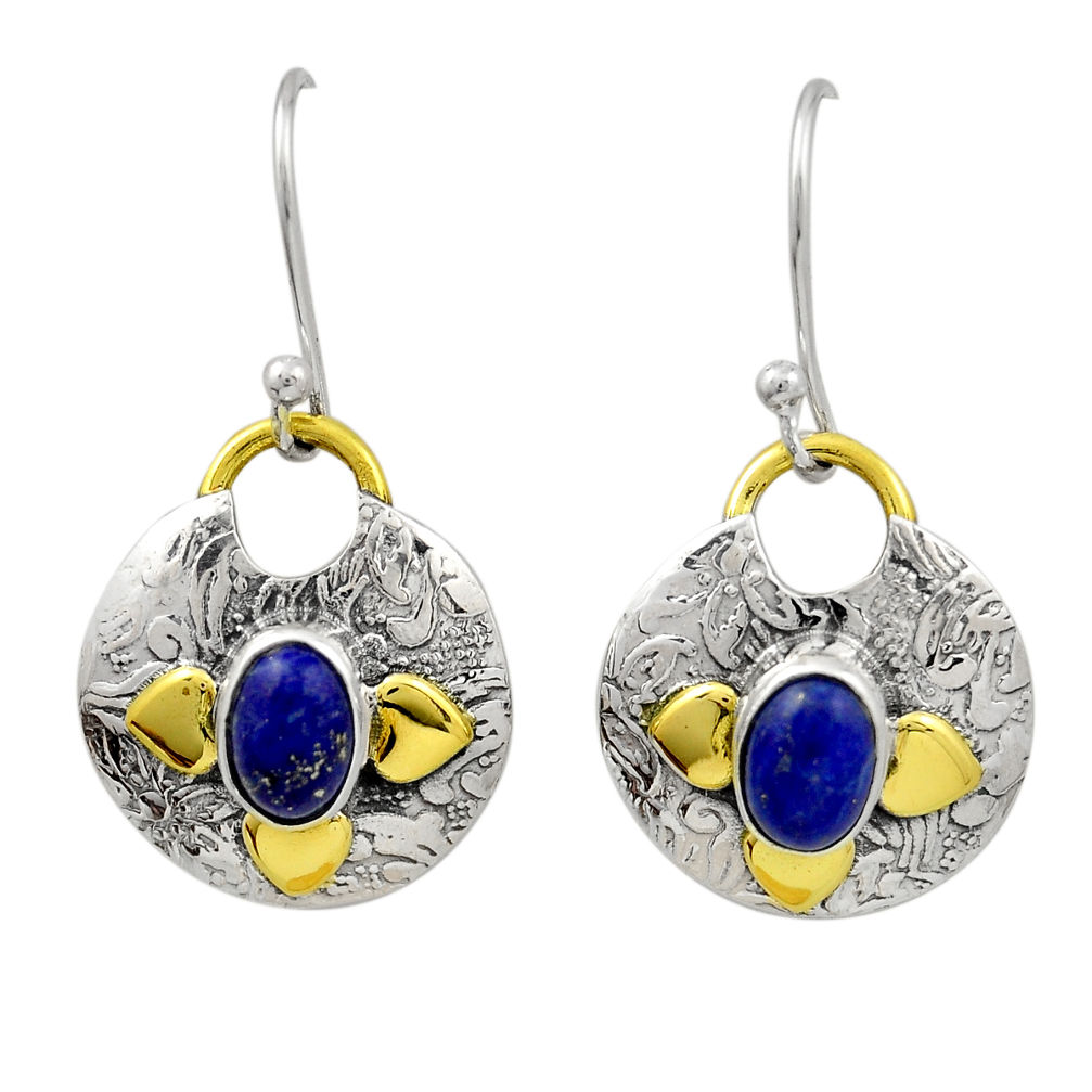 3.07cts natural blue lapis lazuli 925 silver gold dangle earrings jewelry n28704