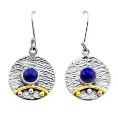 2.04cts natural blue lapis lazuli 925 silver gold dangle earrings jewelry n51038