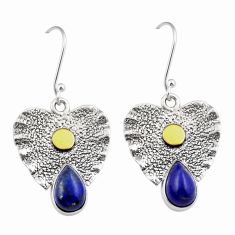 4.22cts natural blue lapis lazuli 925 silver gold dangle earrings jewelry y38723