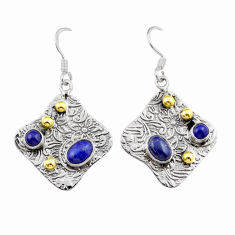 4.87cts natural blue lapis lazuli 925 silver gold dangle earrings jewelry y38725