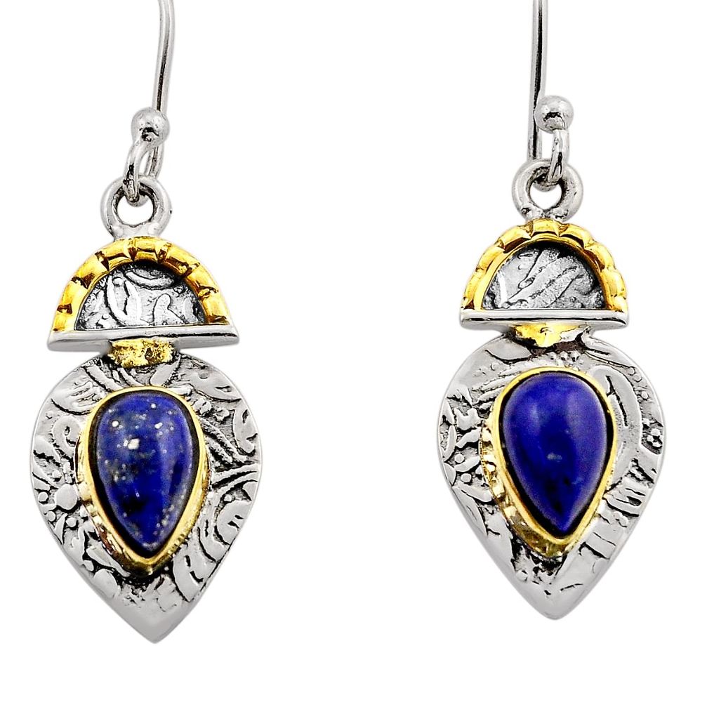 4.09cts natural blue lapis lazuli 925 silver gold dangle earrings jewelry y94462