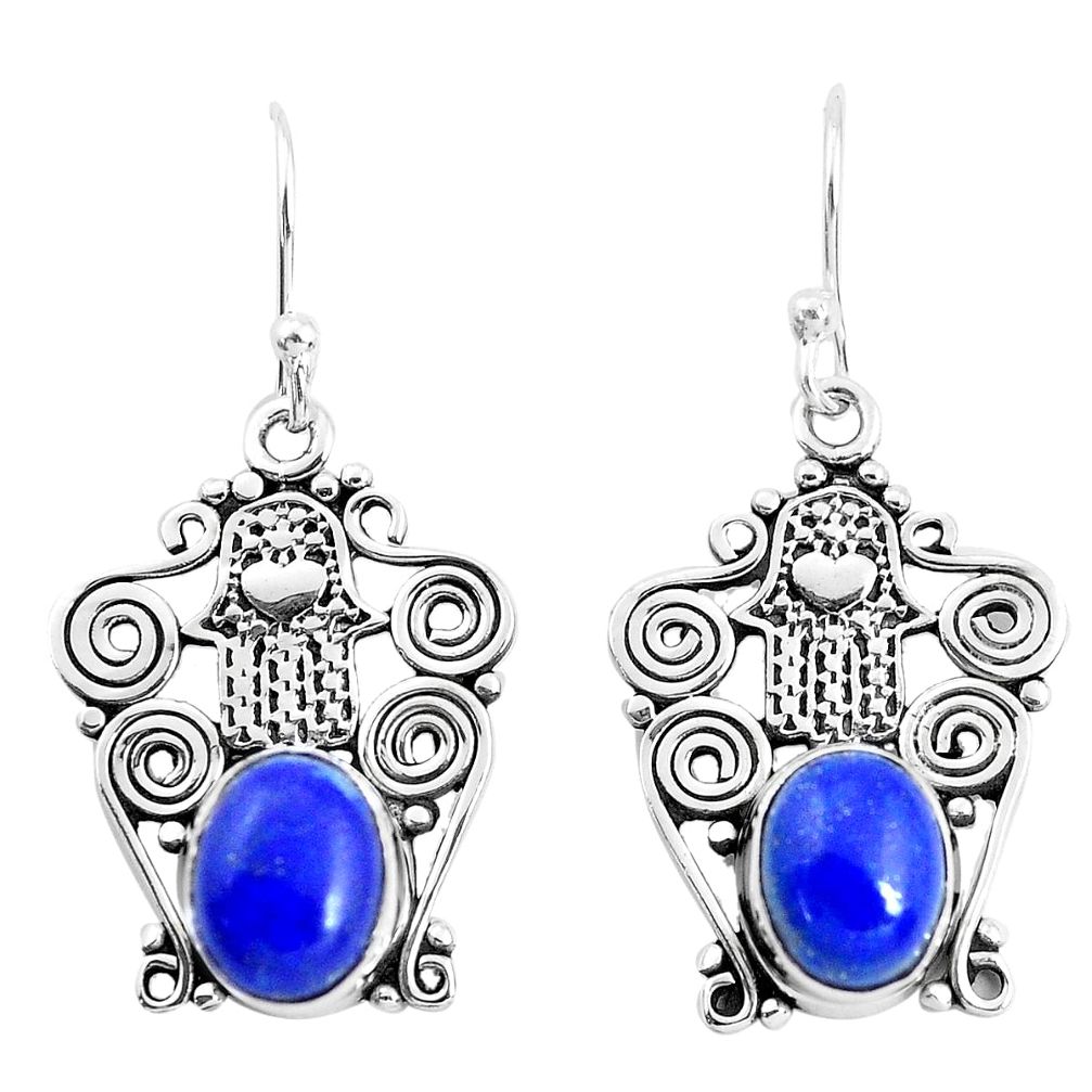 6.34cts natural blue lapis lazuli 925 silver hand of god hamsa earrings p51986