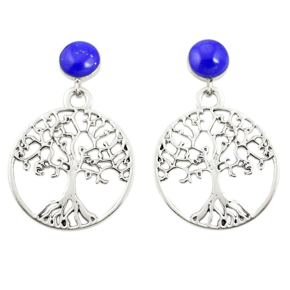 Natural blue lapis lazuli 925 silver tree of life earrings jewelry c11818