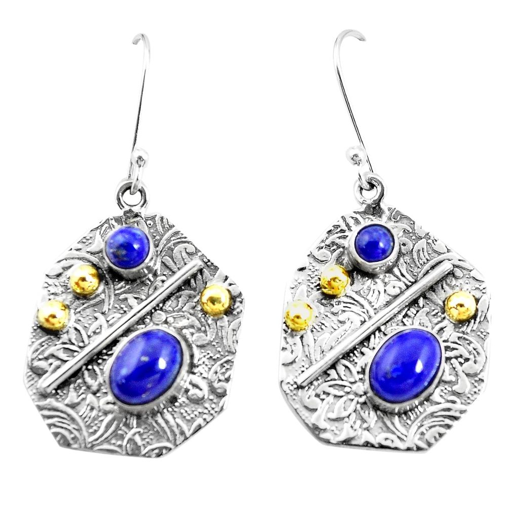 blue lapis lazuli 925 silver two tone dangle earrings p21672