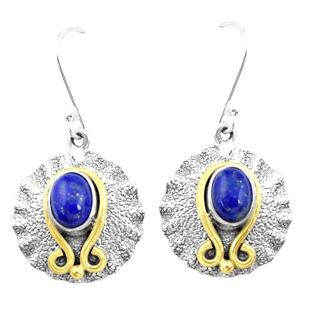 blue lapis lazuli 925 silver two tone dangle earrings p21829