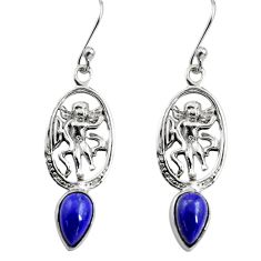 Clearance Sale- 4.23cts natural blue lapis lazuli 925 sterling silver angel earrings p84958