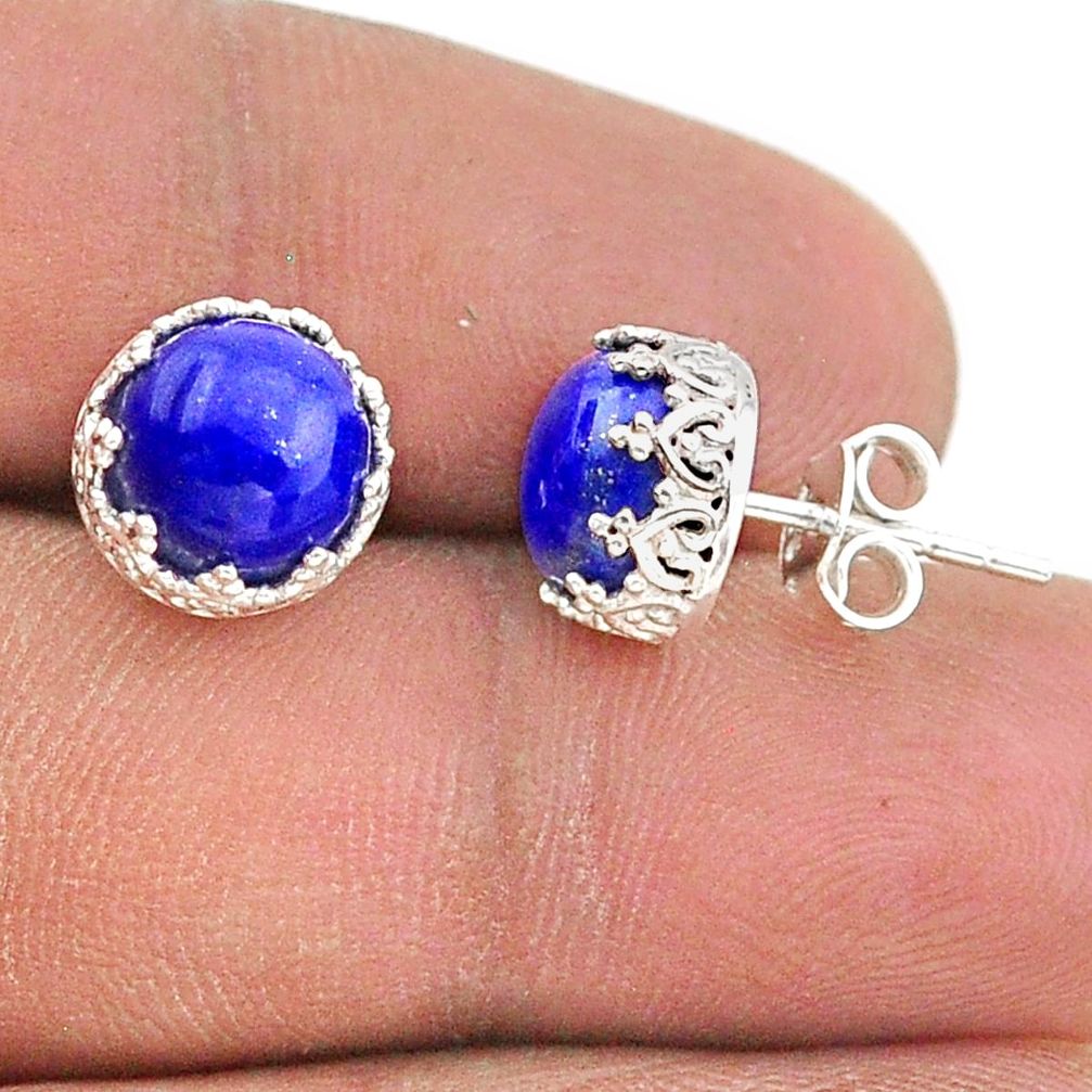 6.68cts natural blue lapis lazuli 925 sterling silver crown stud earrings t43670