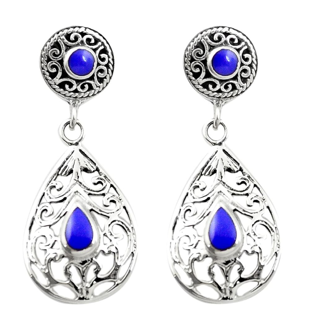 Natural blue lapis lazuli 925 sterling silver dangle earrings c11613