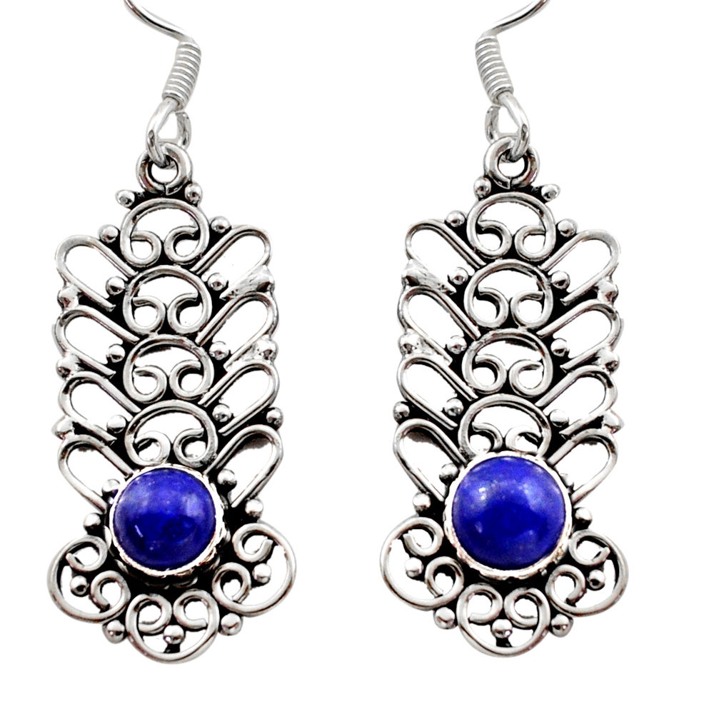 2.53cts natural blue lapis lazuli 925 sterling silver dangle earrings d40896