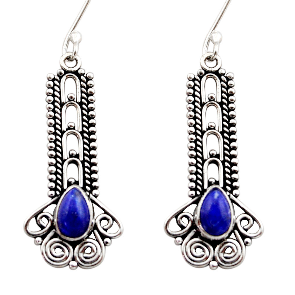 3.51cts natural blue lapis lazuli 925 sterling silver dangle earrings d40899