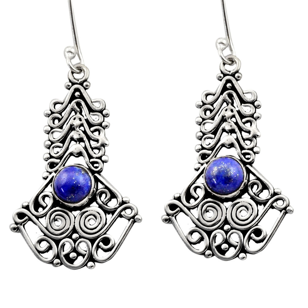 2.63cts natural blue lapis lazuli 925 sterling silver dangle earrings d40901