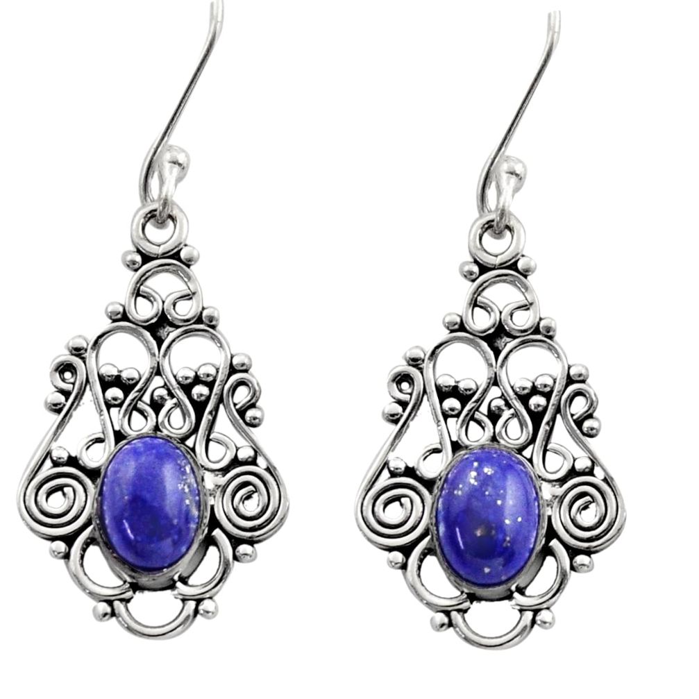 4.92cts natural blue lapis lazuli 925 sterling silver dangle earrings d40932