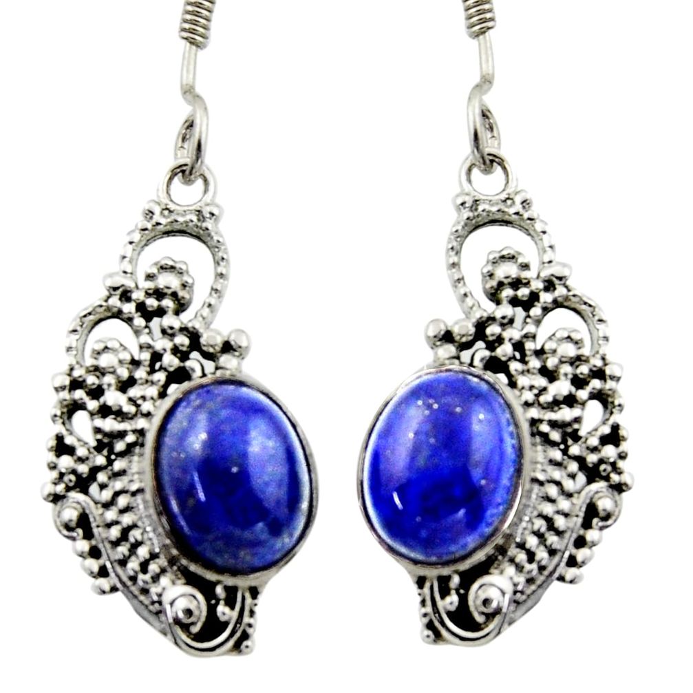 6.31cts natural blue lapis lazuli 925 sterling silver dangle earrings d46881