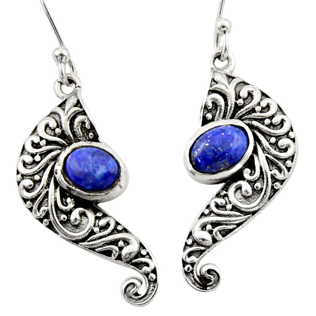 3.29cts natural blue lapis lazuli 925 sterling silver dangle earrings d46882