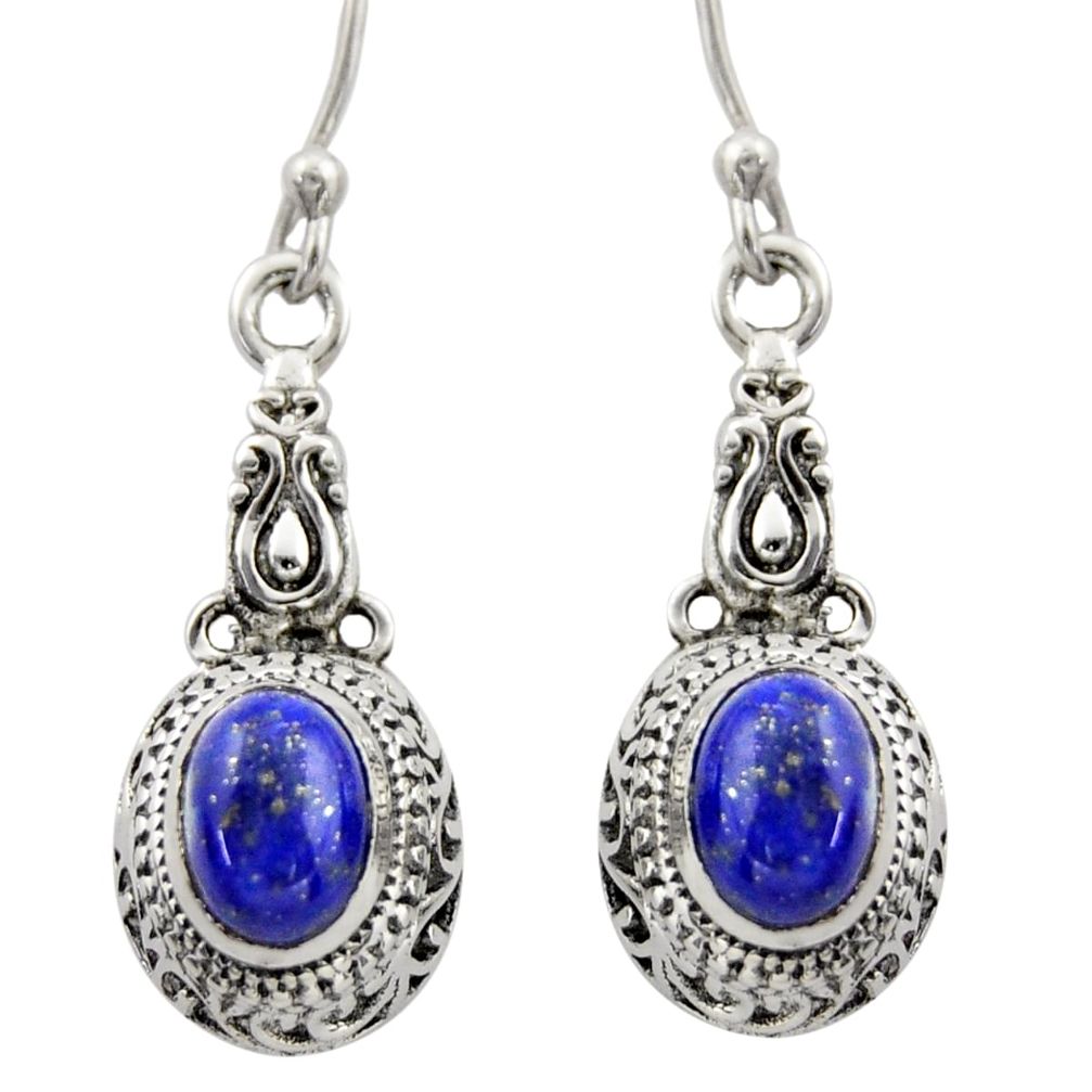 3.29cts natural blue lapis lazuli 925 sterling silver dangle earrings d46948