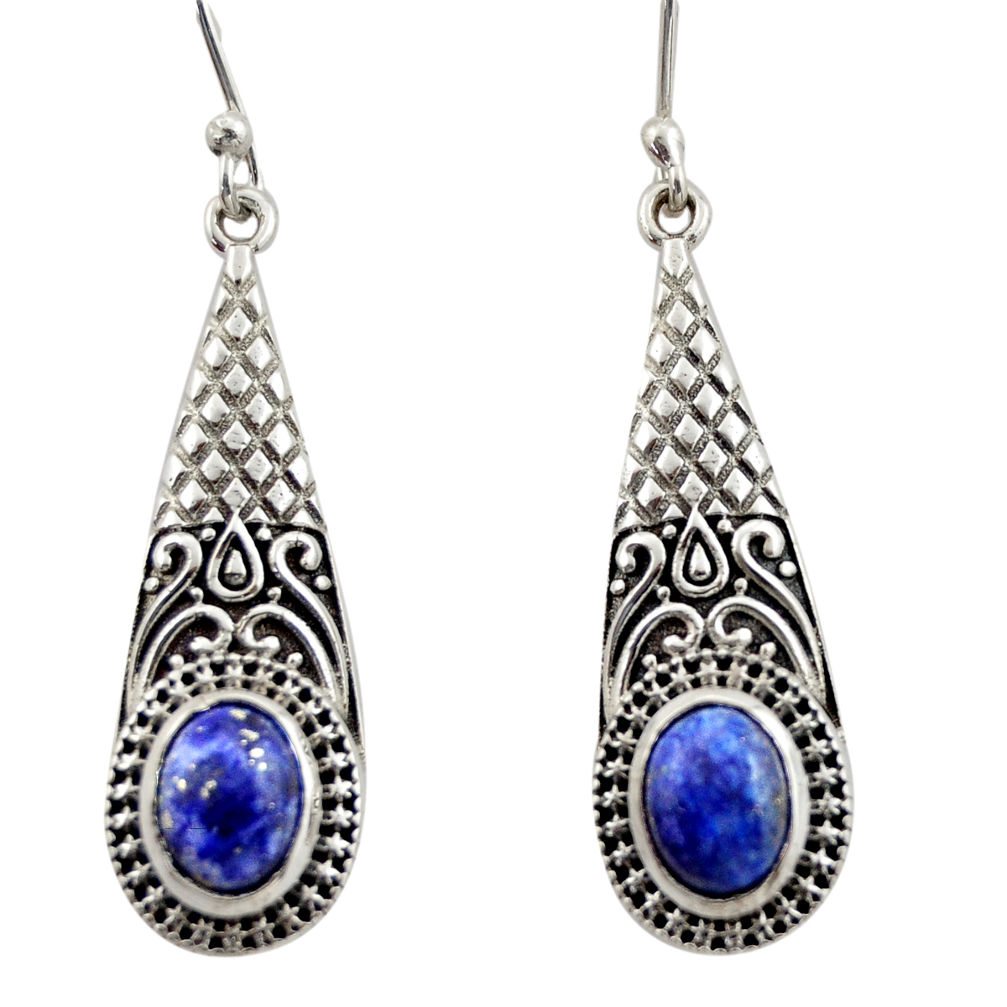 4.37cts natural blue lapis lazuli 925 sterling silver dangle earrings d47090