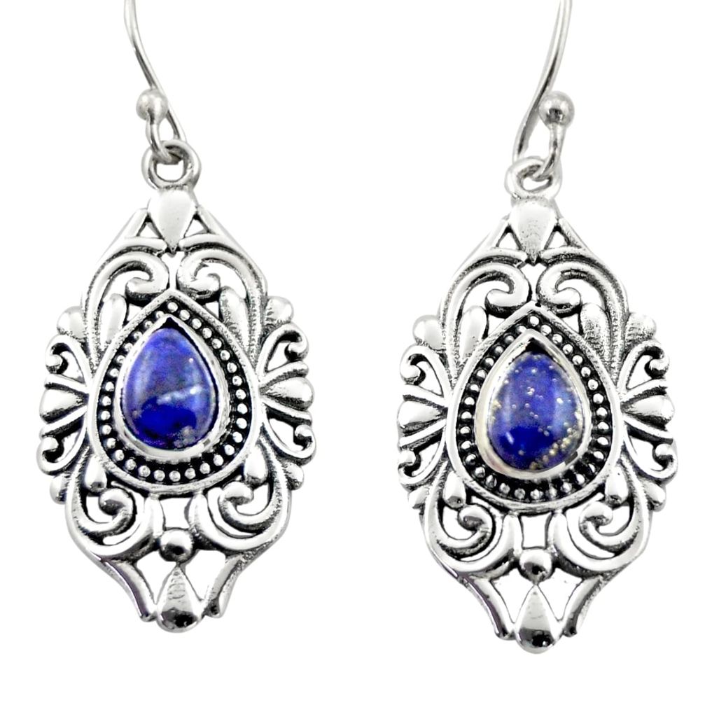 4.39cts natural blue lapis lazuli 925 sterling silver dangle earrings d47102