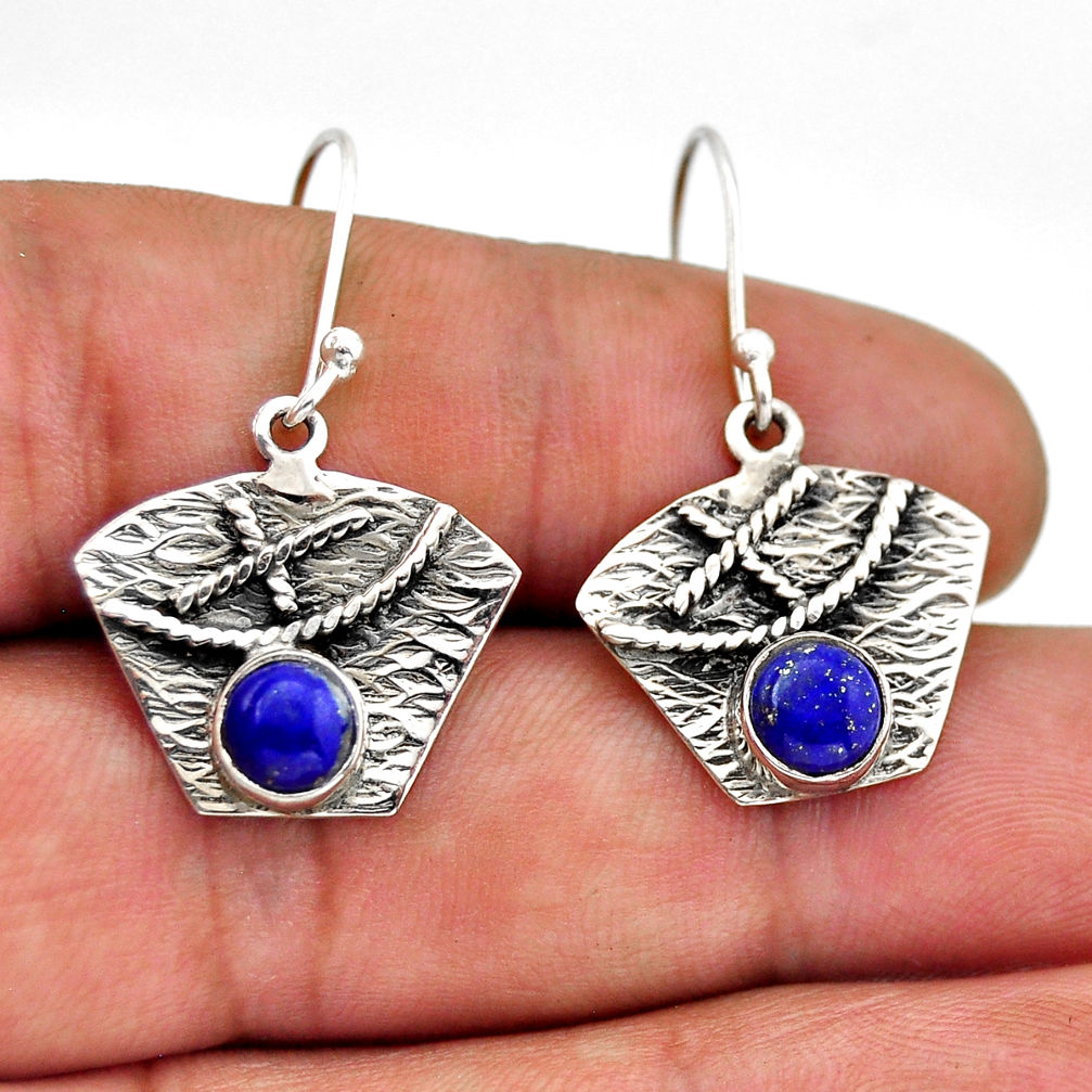 1.84cts natural blue lapis lazuli 925 sterling silver dangle earrings n51094