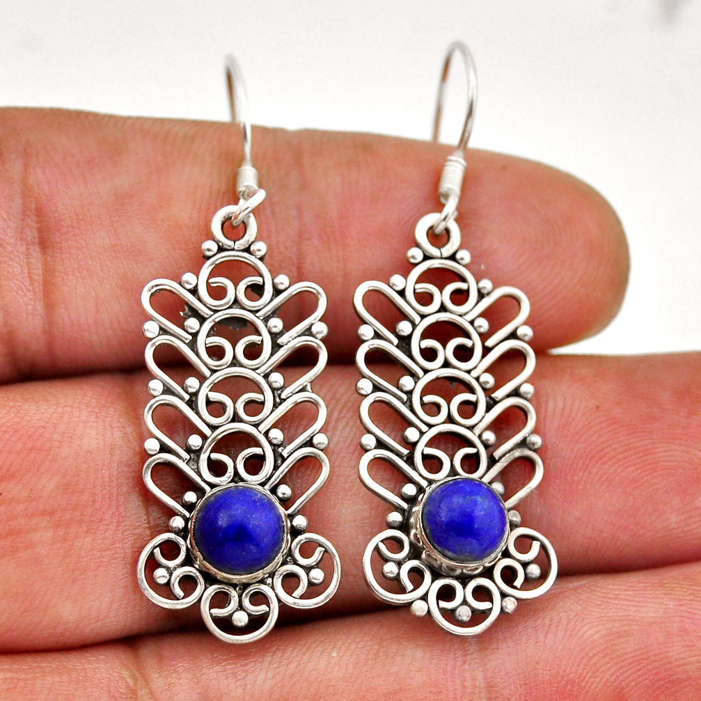 2.06cts natural blue lapis lazuli 925 sterling silver dangle earrings n51124