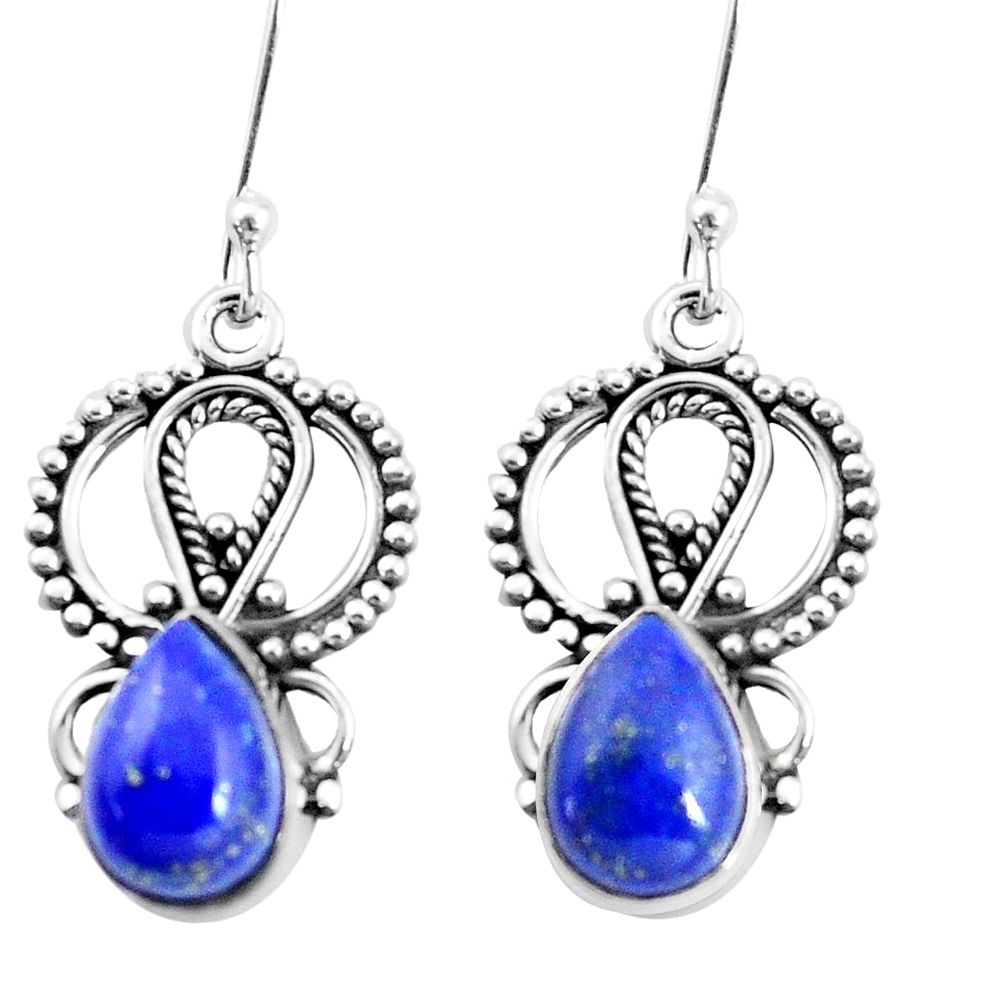 6.31cts natural blue lapis lazuli 925 sterling silver dangle earrings p13265