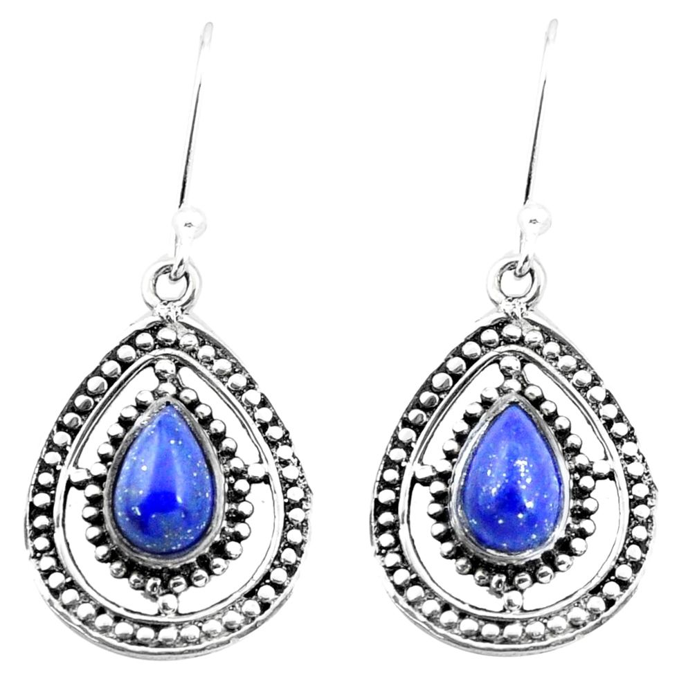 5.12cts natural blue lapis lazuli 925 sterling silver dangle earrings p26383