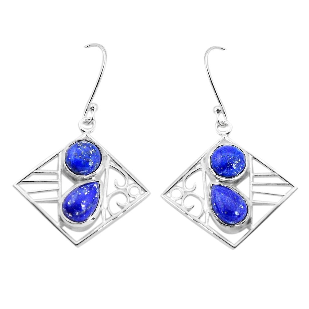 7.76cts natural blue lapis lazuli 925 sterling silver dangle earrings p32483