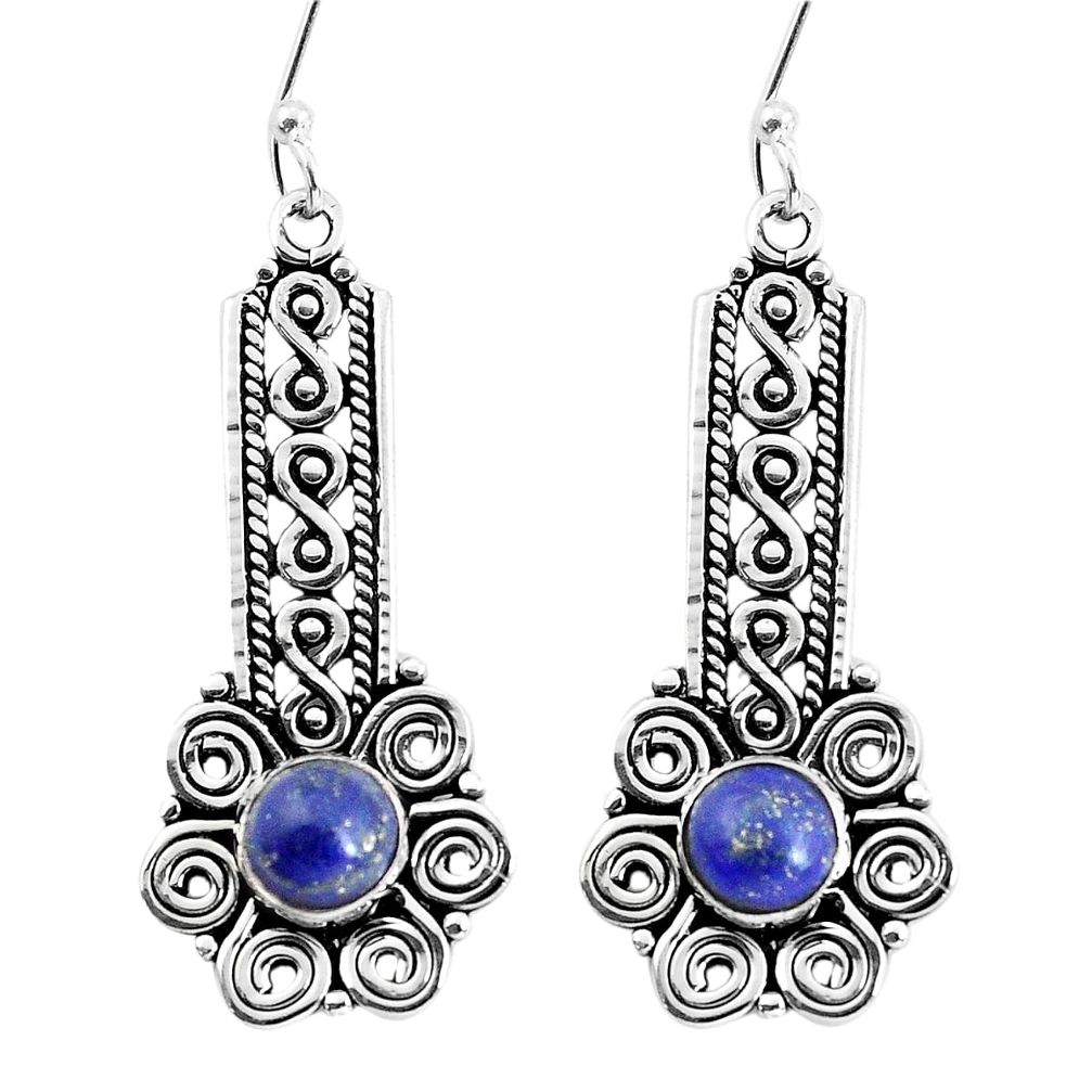 2.47cts natural blue lapis lazuli 925 sterling silver dangle earrings p58246