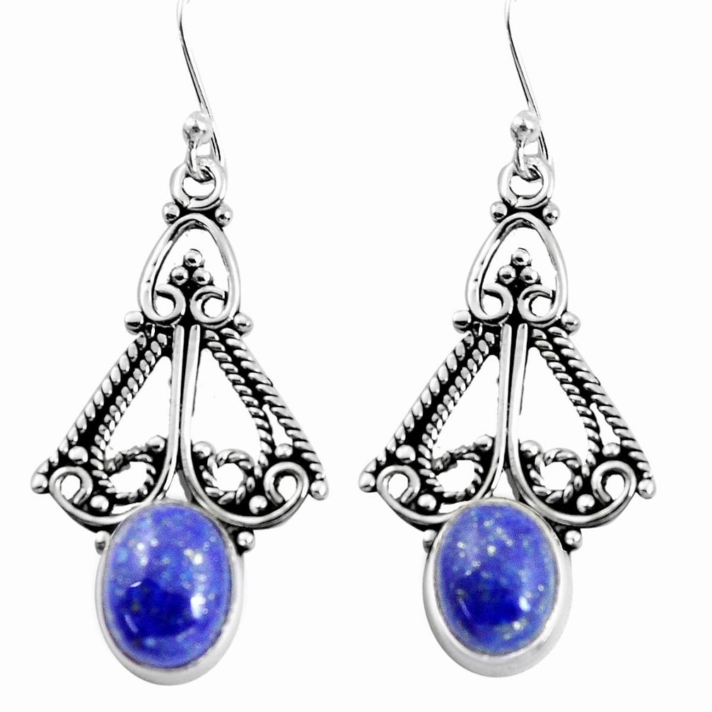6.10cts natural blue lapis lazuli 925 sterling silver dangle earrings p58327