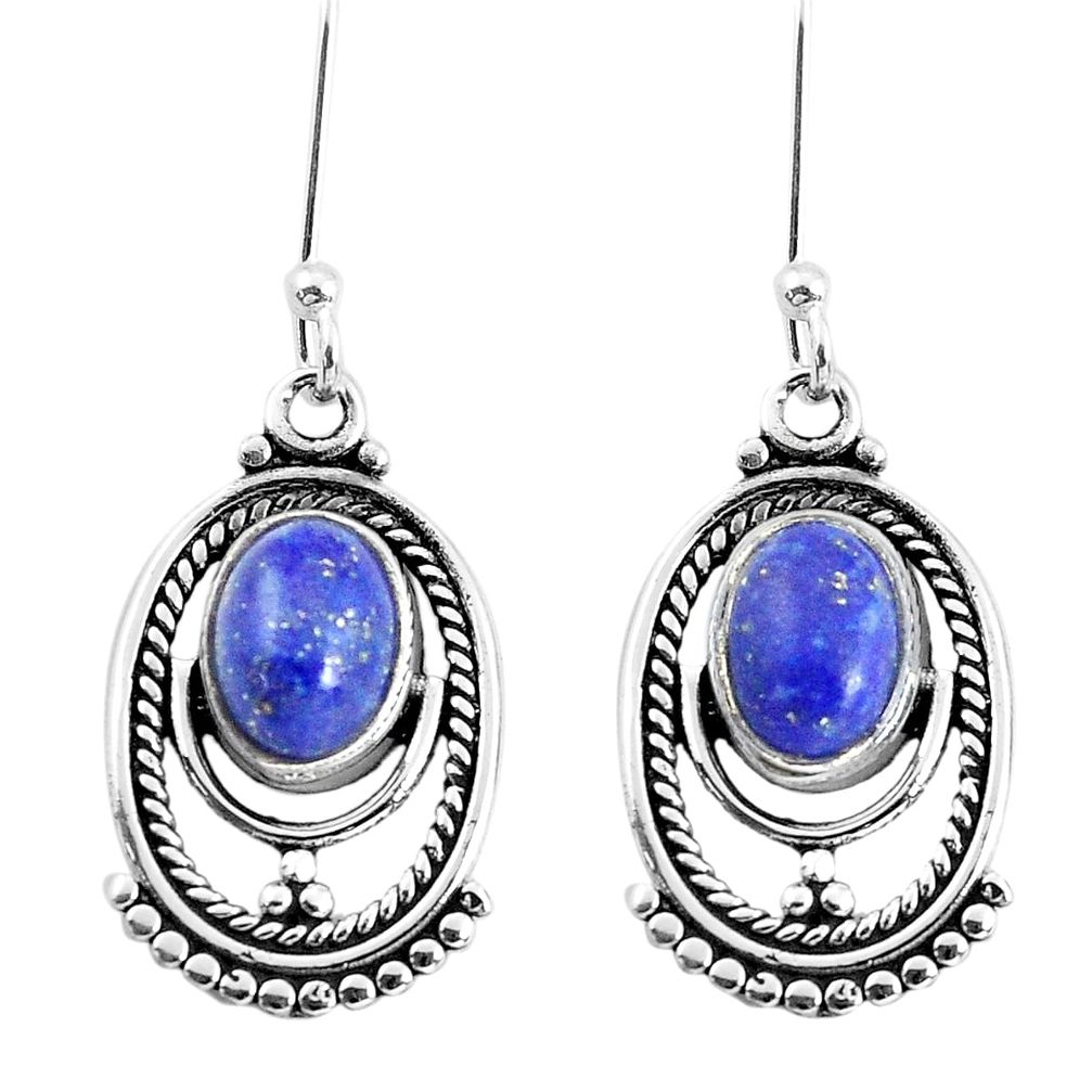 4.08cts natural blue lapis lazuli 925 sterling silver dangle earrings p58407