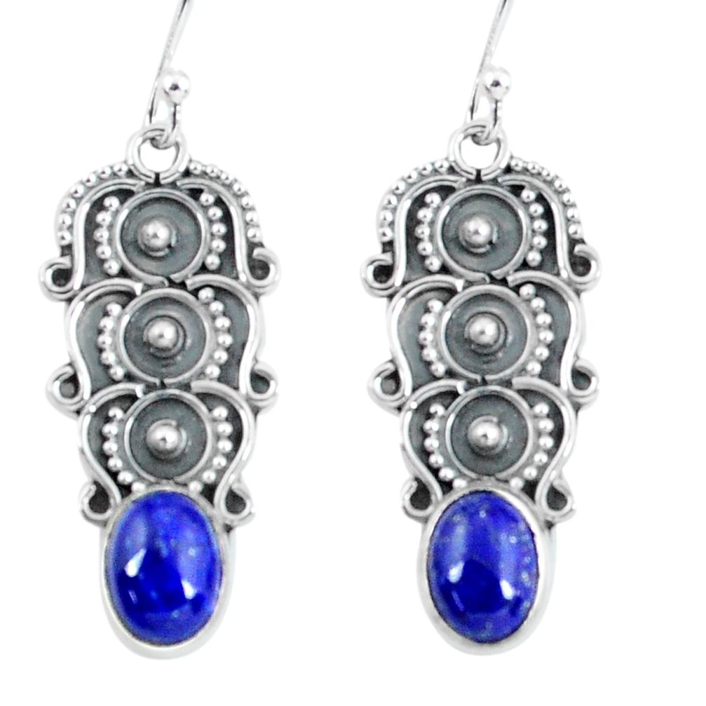 4.45cts natural blue lapis lazuli 925 sterling silver dangle earrings p59949