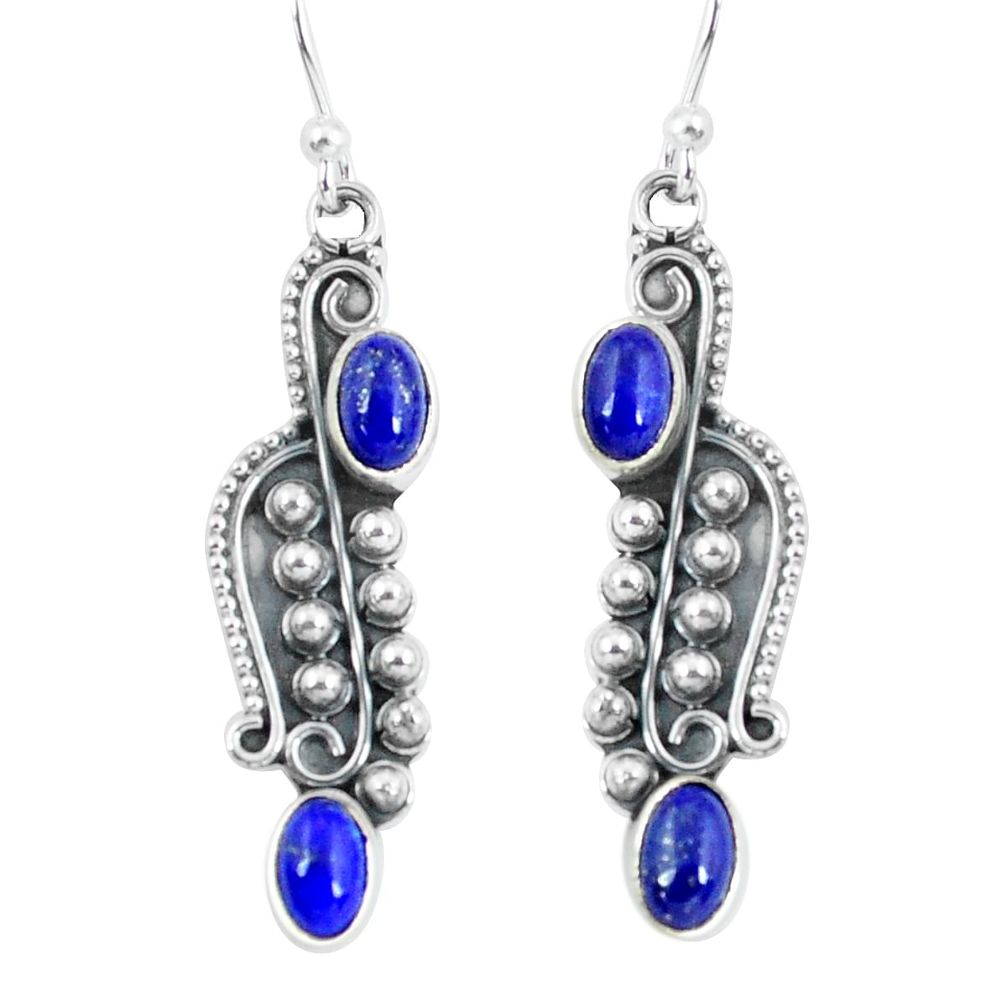 4.28cts natural blue lapis lazuli 925 sterling silver dangle earrings p59972