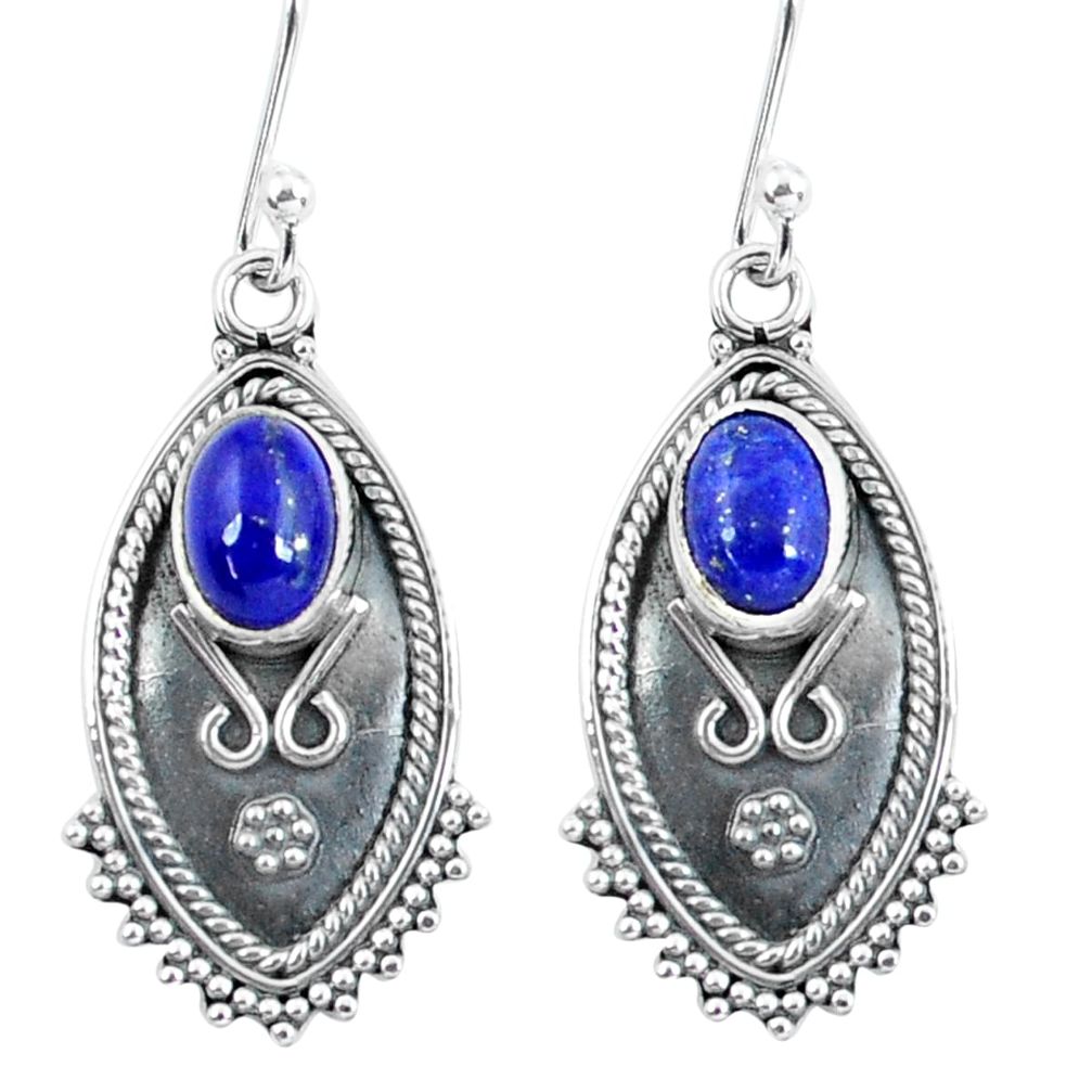 3.93cts natural blue lapis lazuli 925 sterling silver dangle earrings p60052