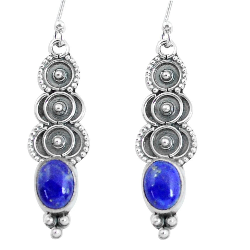 4.18cts natural blue lapis lazuli 925 sterling silver dangle earrings p60112