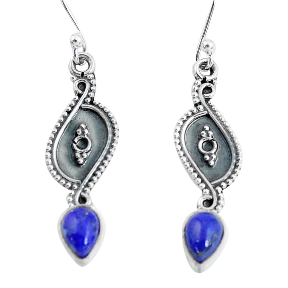 3.47cts natural blue lapis lazuli 925 sterling silver dangle earrings p60200