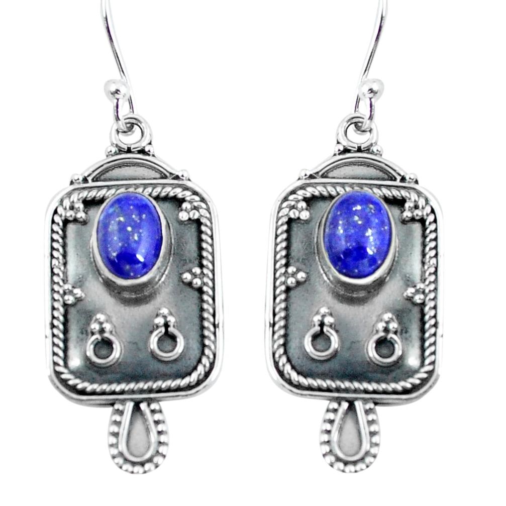 3.23cts natural blue lapis lazuli 925 sterling silver dangle earrings p67991