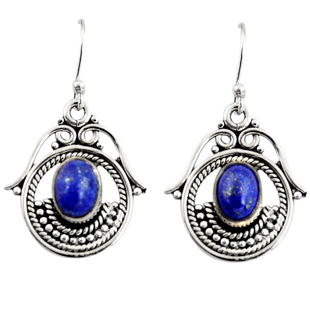 4.21cts natural blue lapis lazuli 925 sterling silver dangle earrings r19759