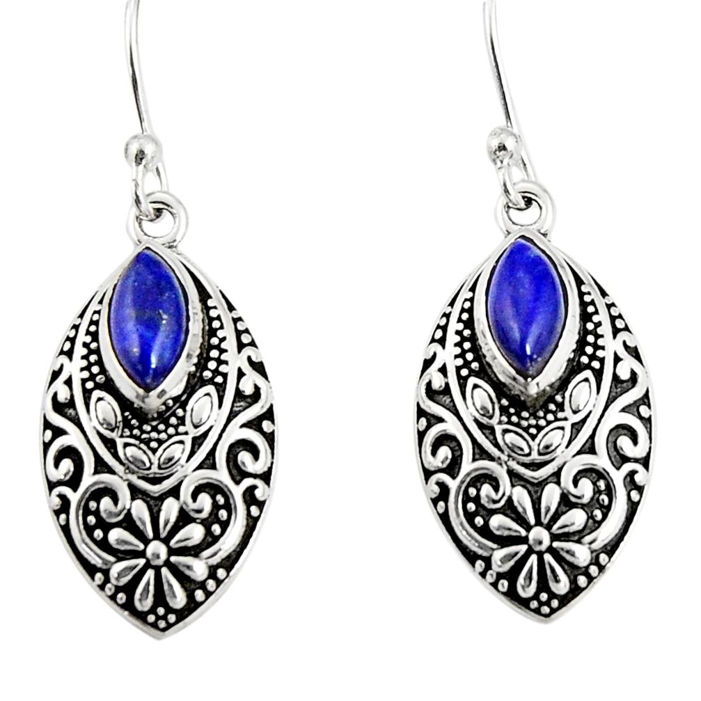 4.21cts natural blue lapis lazuli 925 sterling silver dangle earrings r19828