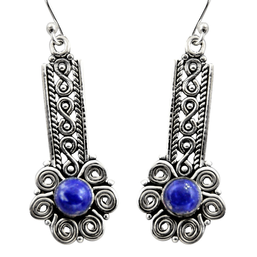 2.37cts natural blue lapis lazuli 925 sterling silver dangle earrings r21703